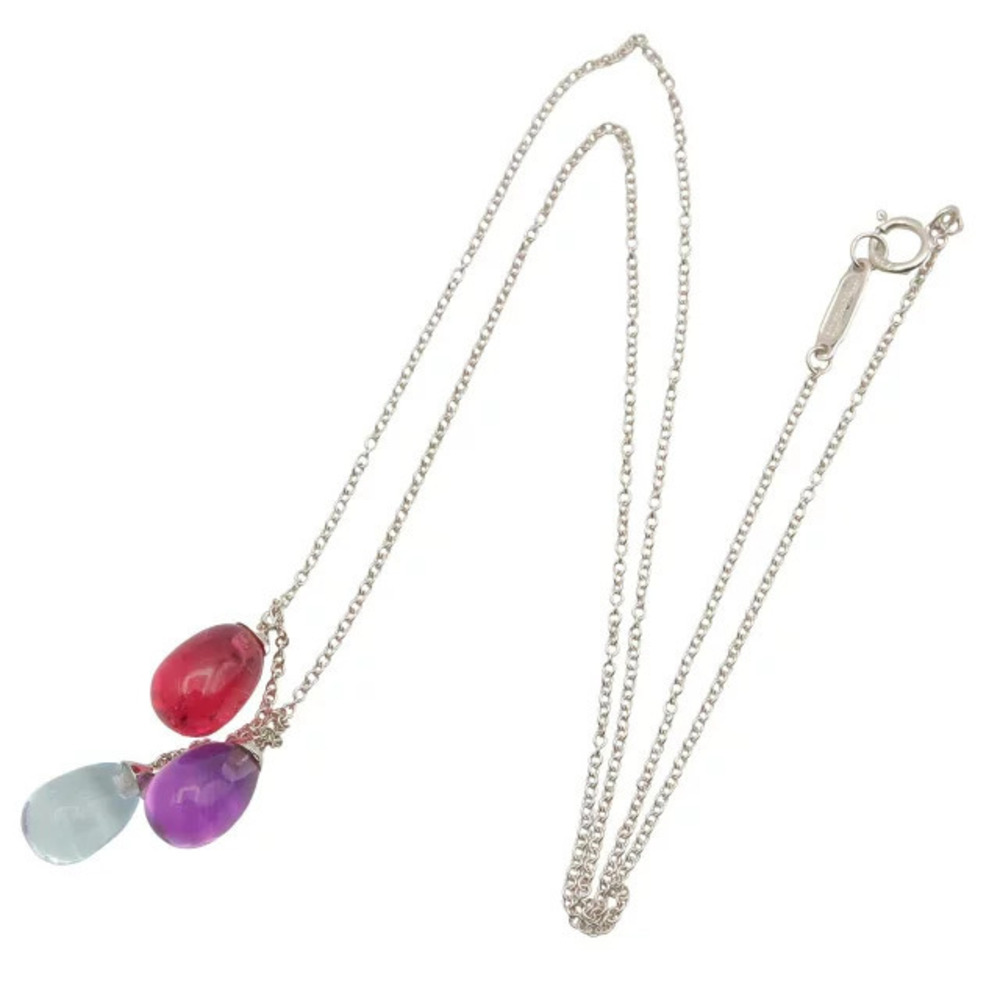 Tiffany Co Amethyst Aquamarine Tourmaline Rainbow Drop Necklace White Gold